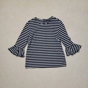 Banana Republic Women's Navy Striped Ruffle Sleeve Top, Size Small